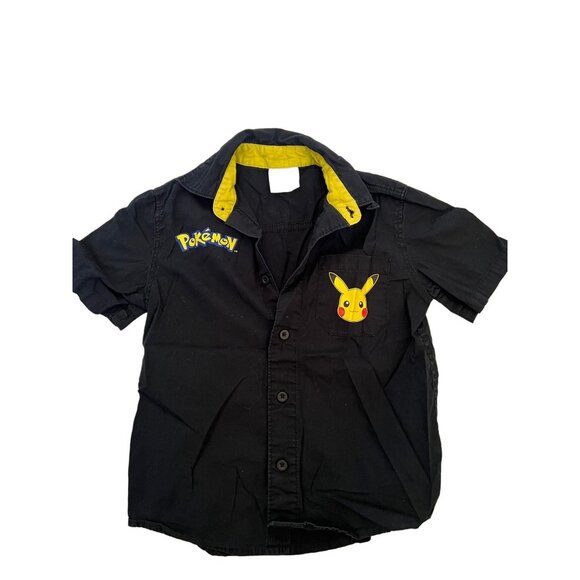 Pokémon Short Sleeve XS Cotton Black Button-Up Pikachu Grpahic Shirt Pre-Owned - Picture 1 of 4